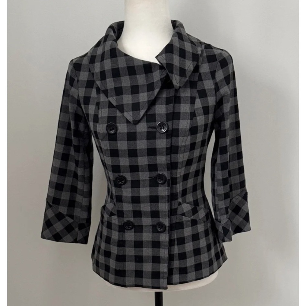Dynamite Plaid Double Breasted Jacket Womens XL Black Grey Collar Pockets
